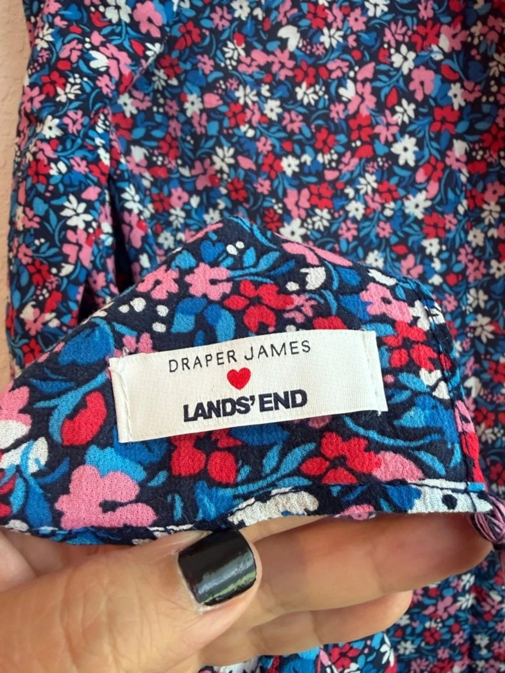 Lands' End Navy Floral Tassel Wrap / Sarong